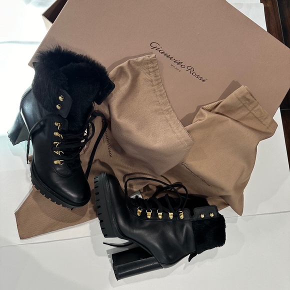 Gianvito Rossi Alaska Leather‎ Fur-Trimmed Boots - Size 38. Dust Bags and Box. - Picture 1 of 16